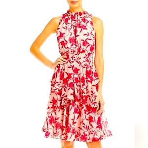 Eliza J NEW Pink and Red Floral Sleeveless Midi Dress, Women’s Sz 12